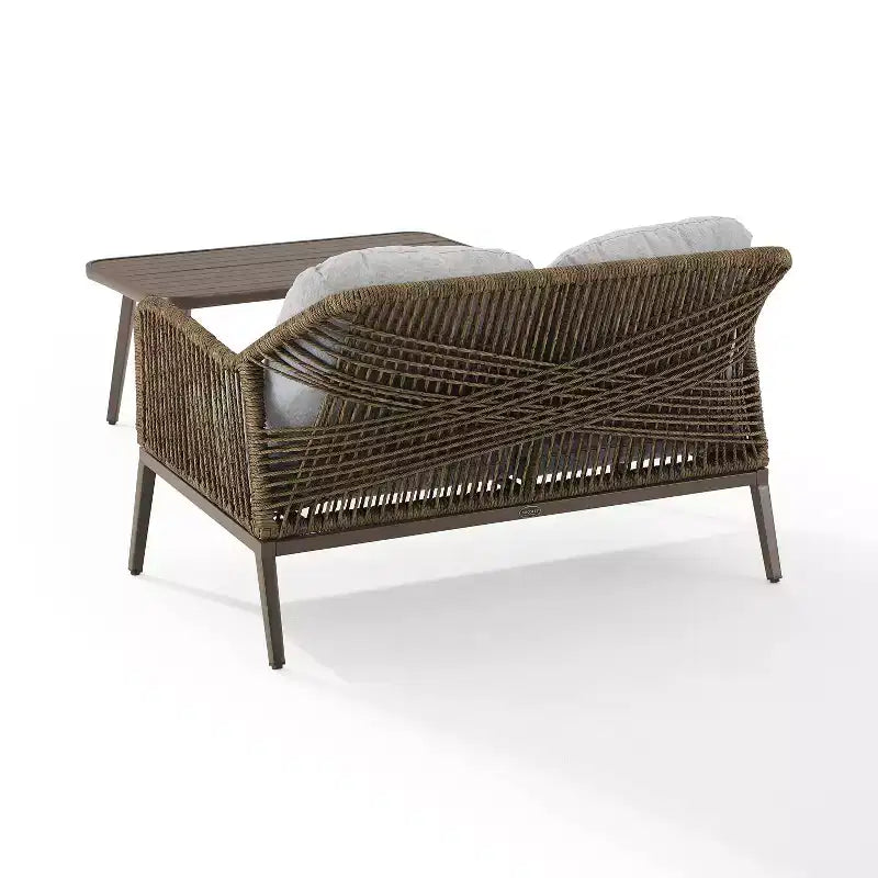 Ensemble de conversation d'extérieur 2 pièces en osier Haven - Gris clair - Crosley : Comprend une causeuse et une table basse, coussins amovibles