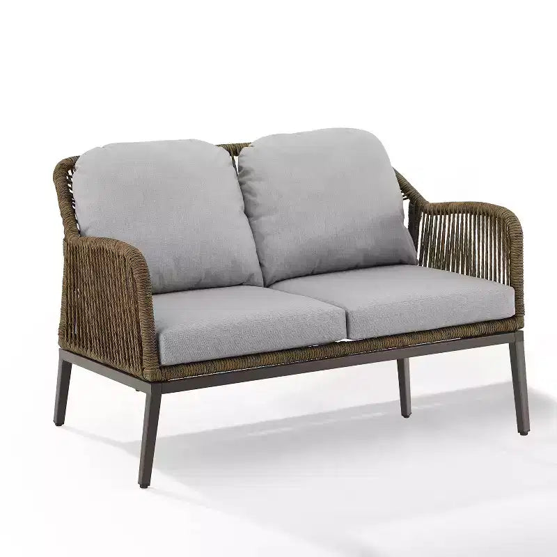 Ensemble de conversation d'extérieur 2 pièces en osier Haven - Gris clair - Crosley : Comprend une causeuse et une table basse, coussins amovibles