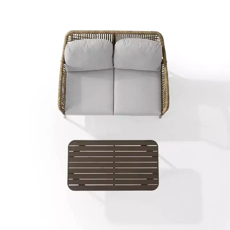 Ensemble de conversation d'extérieur 2 pièces en osier Haven - Gris clair - Crosley : Comprend une causeuse et une table basse, coussins amovibles