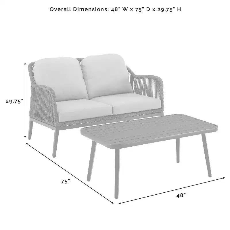 Ensemble de conversation d'extérieur 2 pièces en osier Haven - Gris clair - Crosley : Comprend une causeuse et une table basse, coussins amovibles