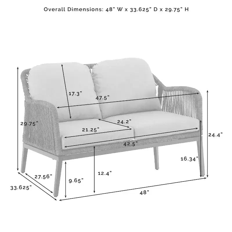 Ensemble de conversation d'extérieur 2 pièces en osier Haven - Gris clair - Crosley : Comprend une causeuse et une table basse, coussins amovibles