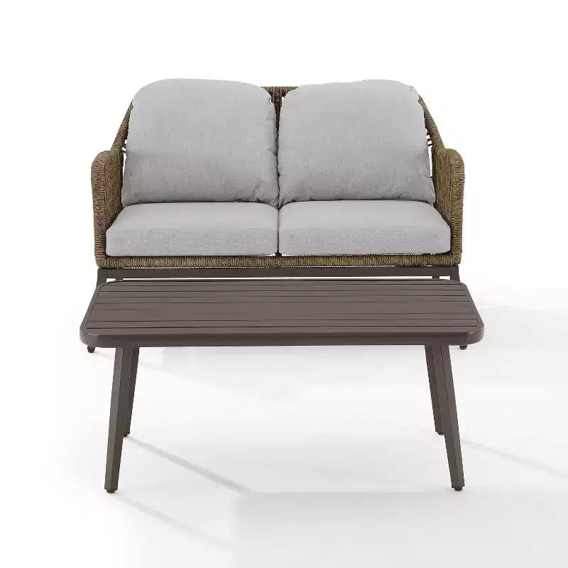 Ensemble de conversation d'extérieur 2 pièces en osier Haven - Gris clair - Crosley : Comprend une causeuse et une table basse, coussins amovibles