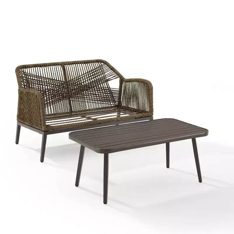 Ensemble de conversation d'extérieur 2 pièces en osier Haven - Gris clair - Crosley : Comprend une causeuse et une table basse, coussins amovibles
