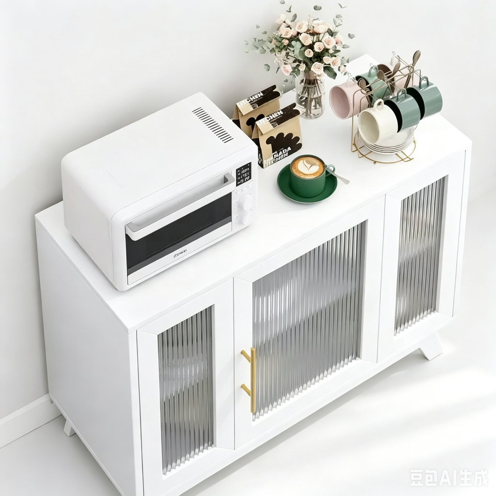 Buffet bahut de 91 cm avec porte en verre cannelé et étagère réglable
