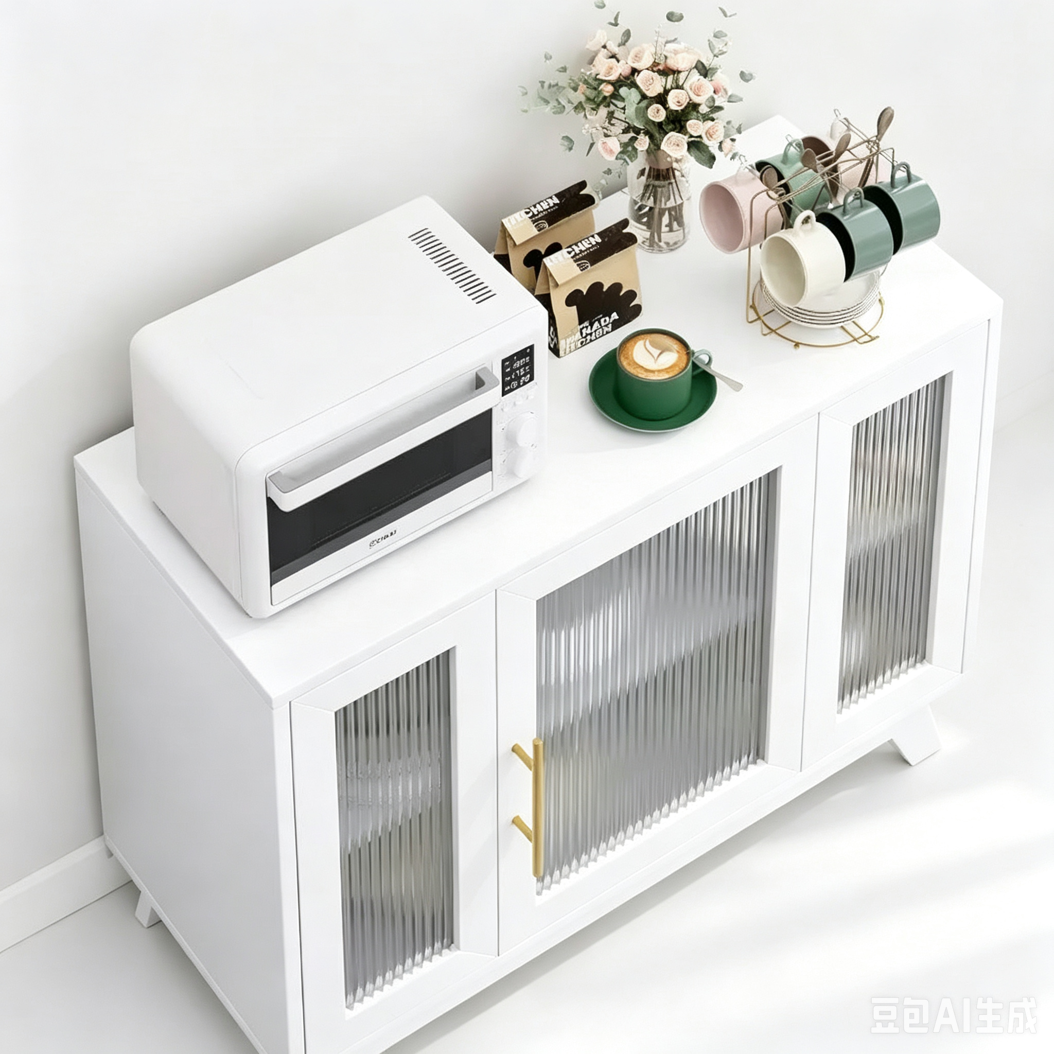 Buffet bahut de 91 cm avec porte en verre cannelé et étagère réglable