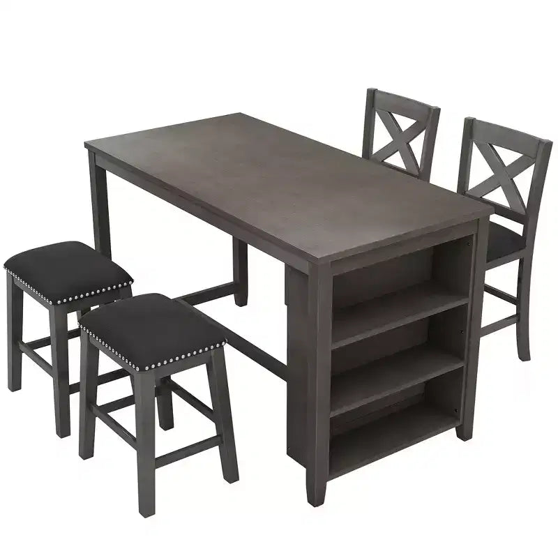 Ensemble de salle à manger Whisen Farmhouse 5 pièces hauteur comptoir avec 2 tabourets et 2 chaises