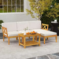Costway 5 PCS Acacia Wood Patio Furniture Set with 2-Tier Coffee Table and Cushions