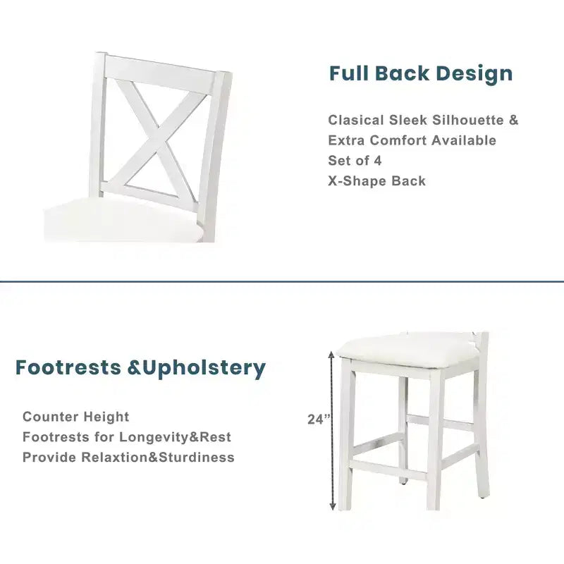 Ensemble de salle à manger 5 pièces rustique de style ferme, ensemble de salle à manger avec table de salle à manger de hauteur comptoir/bar, 2 chaises de salle à manger et 2 tabourets, Gris/Blanc-ModernLuxe