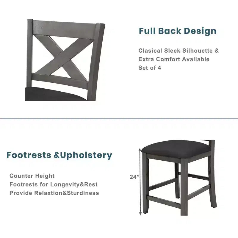 Ensemble de salle à manger 5 pièces rustique de style ferme, ensemble de salle à manger avec table de salle à manger de hauteur comptoir/bar, 2 chaises de salle à manger et 2 tabourets, Gris/Blanc-ModernLuxe
