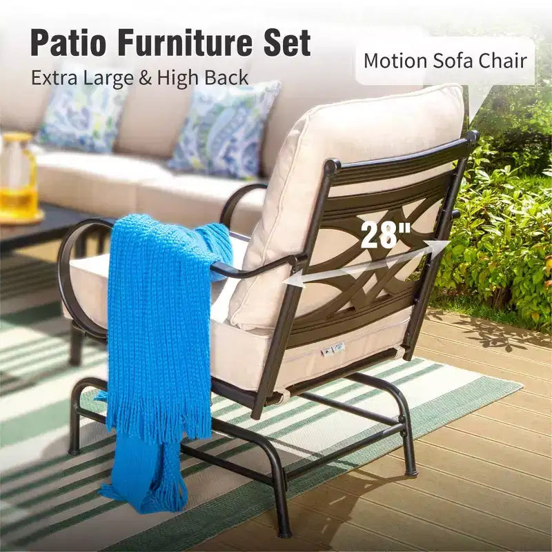 Captiva Designs Ensemble de conversation d'extérieur 6 pièces en métal extra large avec chaises à dossier basculant et table basse