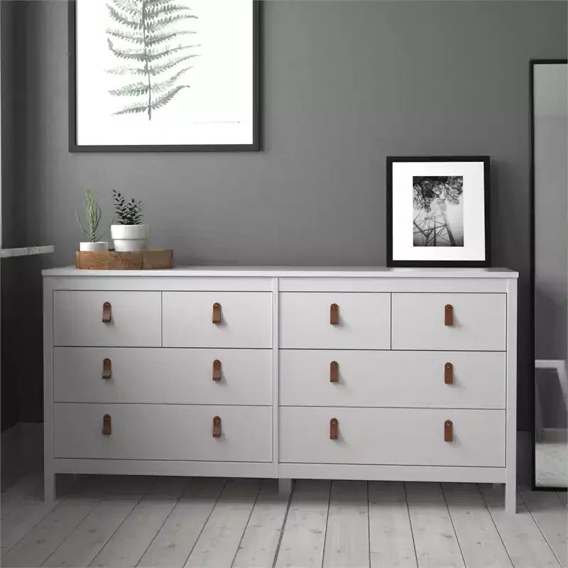 Commode horizontale de 6 po (H) en aggloméré avec 8 tiroirs, finition blanche