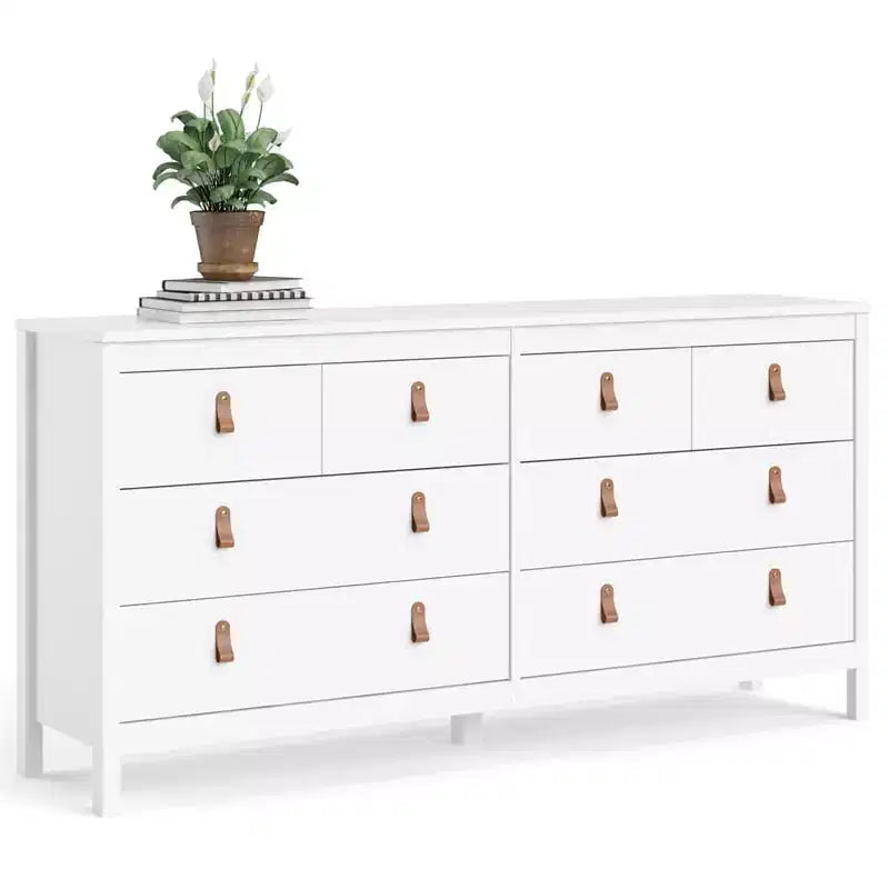 Commode horizontale de 6 po (H) en aggloméré avec 8 tiroirs, finition blanche