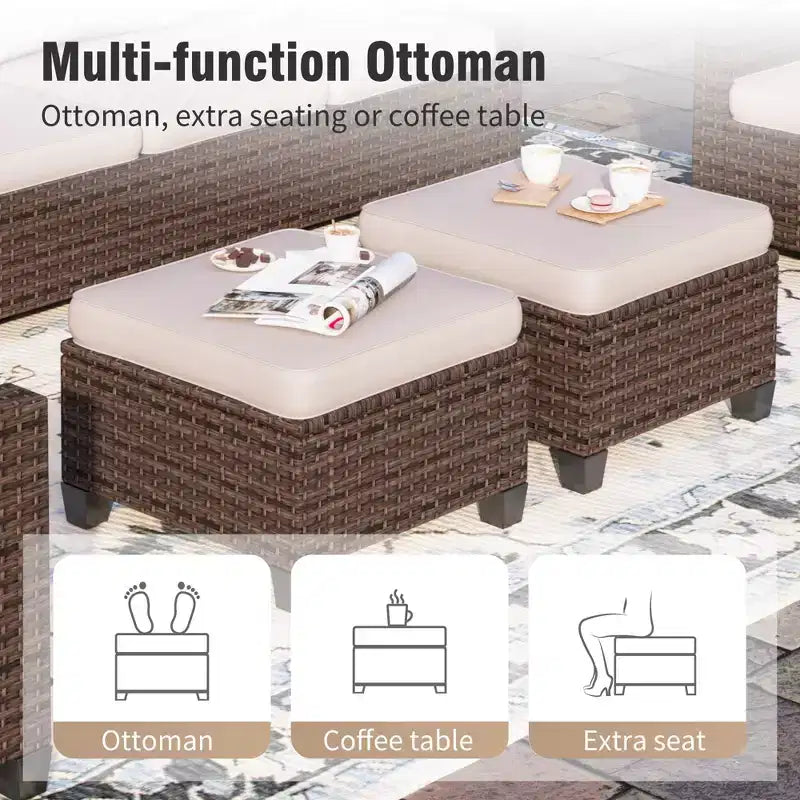 Ensemble de salon de jardin Captiva Designs 6 pièces avec braseros en rotin tressé et poufs et fauteuils individuels rembourrés