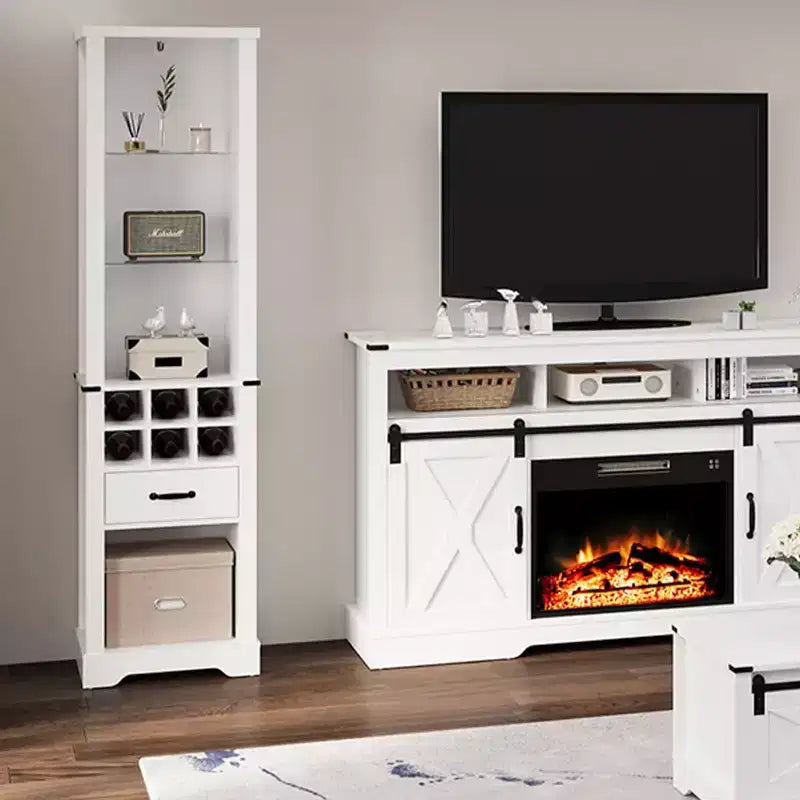 Armoire de rangement de 75 pouces de haut avec lumière LED, armoire de garde-manger de style ferme avec étagères réglables en verre trempé, casier à vin