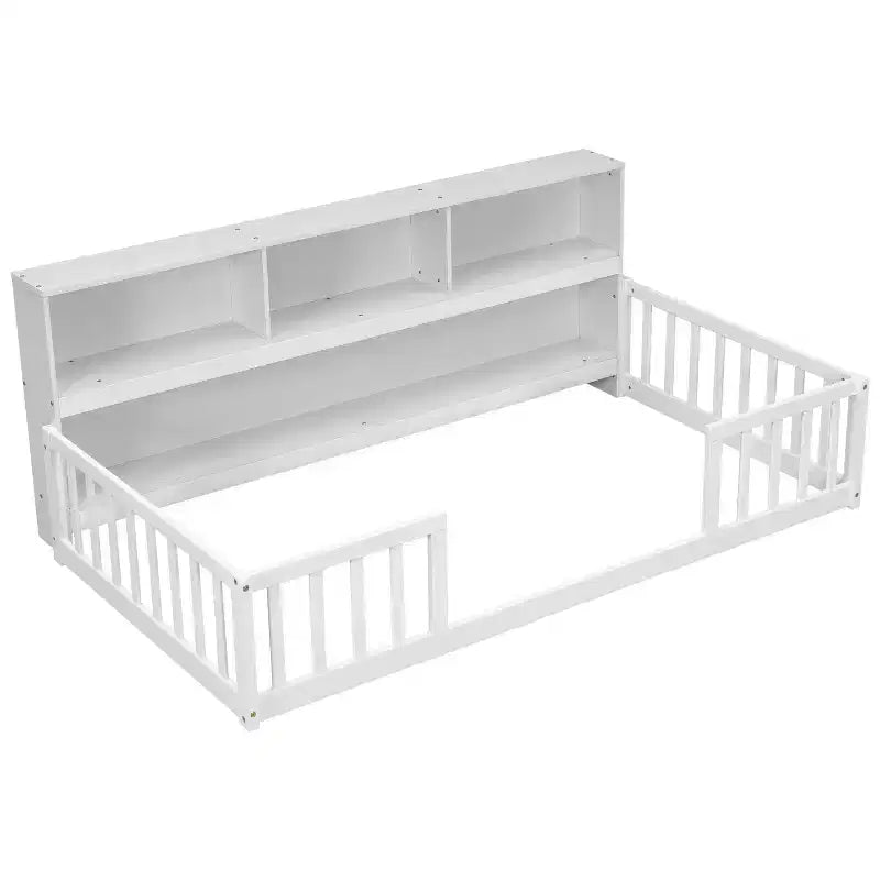 Lit double superposé avec bibliothèque et barrières de sécurité