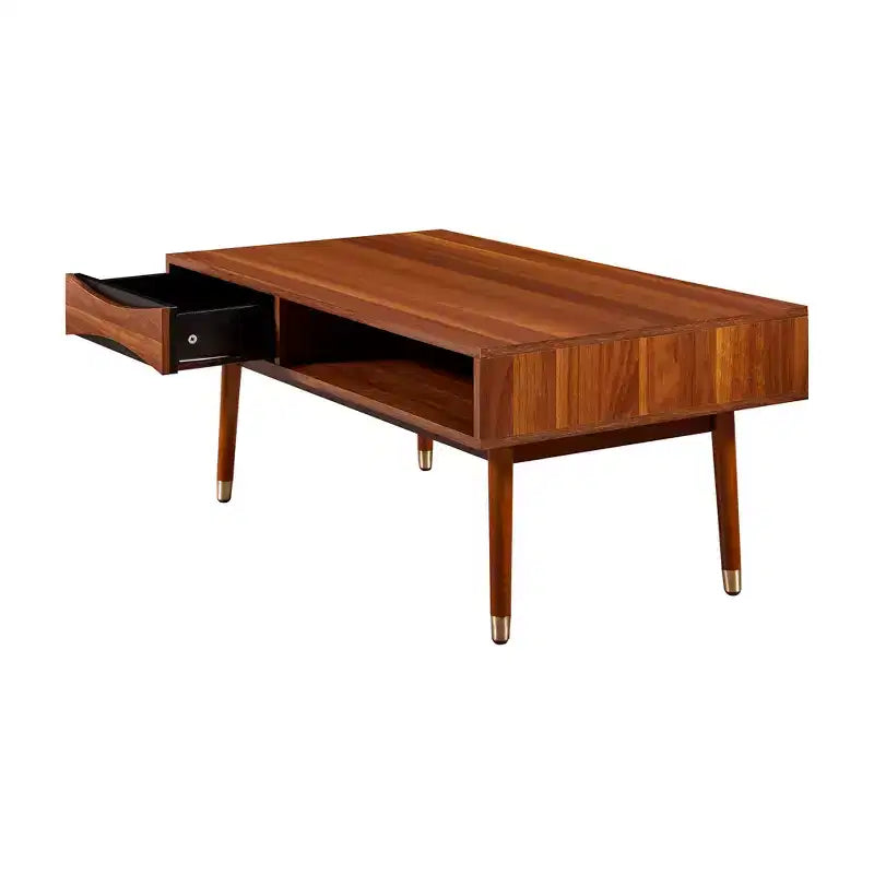 Table basse moderne du milieu du siècle avec tiroir et étagère