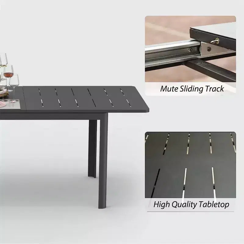 Table à manger extensible 65-95 pour patio, table rectangulaire en métal aluminium pour 6 à 8 personnes