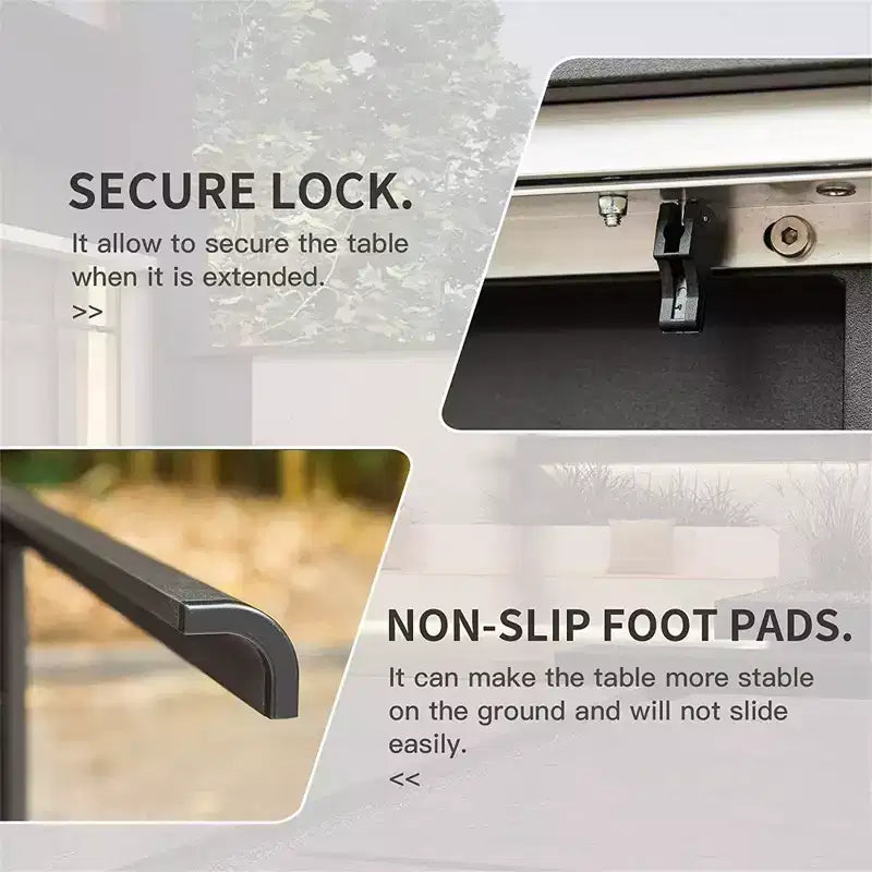 Table à manger extensible 65-95 pour patio, table rectangulaire en métal aluminium pour 6 à 8 personnes