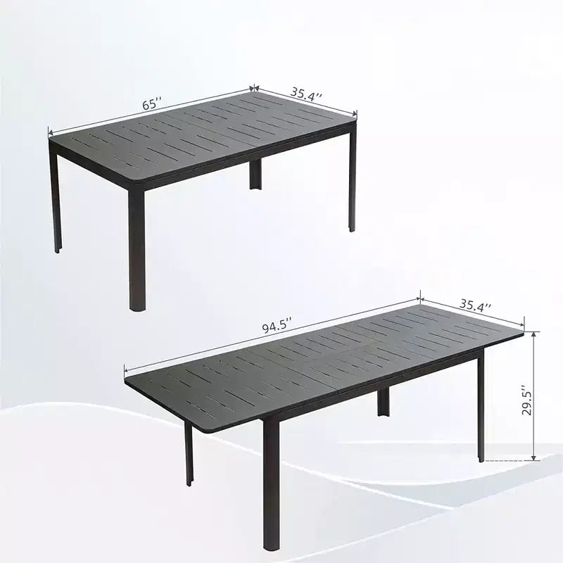Table à manger extensible 65-95 pour patio, table rectangulaire en métal aluminium pour 6 à 8 personnes