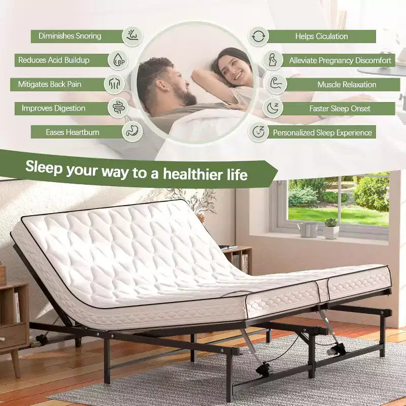 Sommier électrique réglable avec télécommande filaire, fonction d'inclinaison ergonomique des pieds et de la tête, King