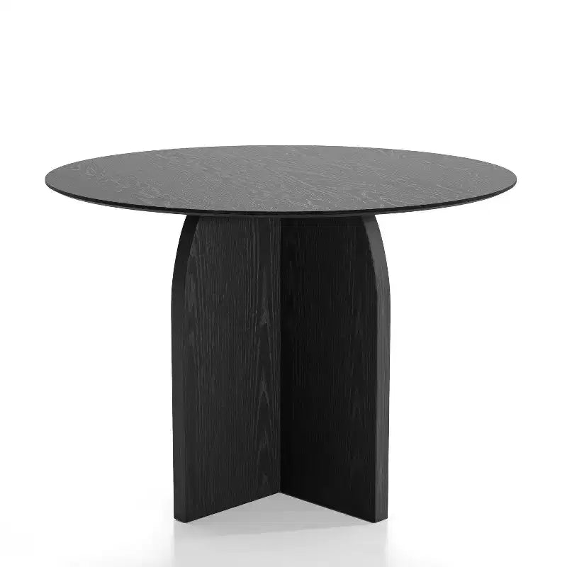 Table à manger ronde en bois massif de 42 x 42 po, finition noire et pieds arqués élégants, pour salles à manger et cuisines modernes