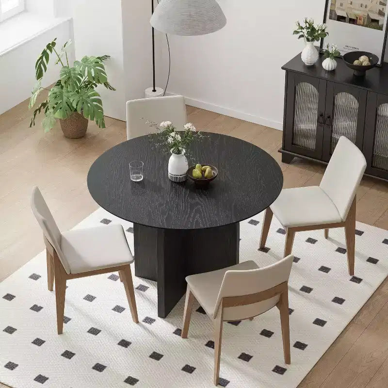 Table à manger ronde en bois massif de 42 x 42 po, finition noire et pieds arqués élégants, pour salles à manger et cuisines modernes