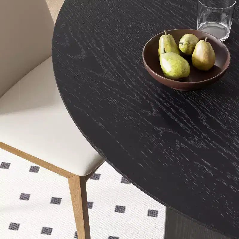 Table à manger ronde en bois massif de 42 x 42 po, finition noire et pieds arqués élégants, pour salles à manger et cuisines modernes