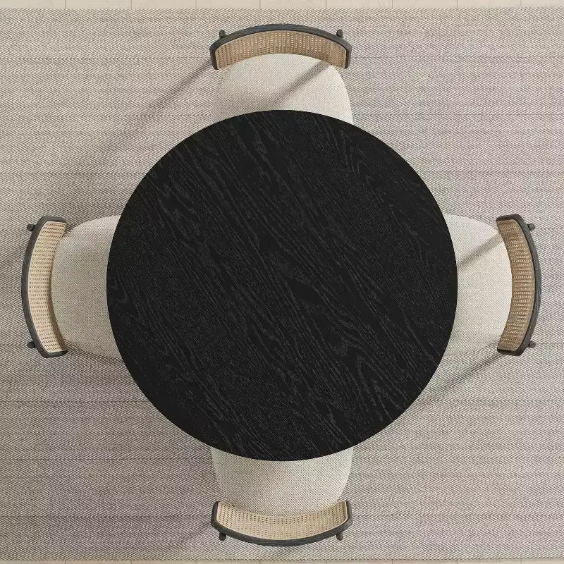Table à manger ronde en bois massif de 42 x 42 po, finition noire et pieds arqués élégants, pour salles à manger et cuisines modernes