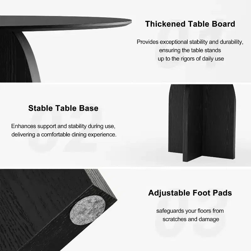 Table à manger ronde en bois massif de 42 x 42 po, finition noire et pieds arqués élégants, pour salles à manger et cuisines modernes