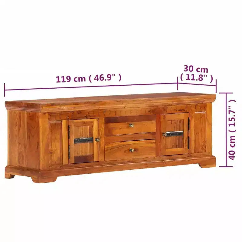 Meuble TV en acacia massif, finition miel, taille moyenne