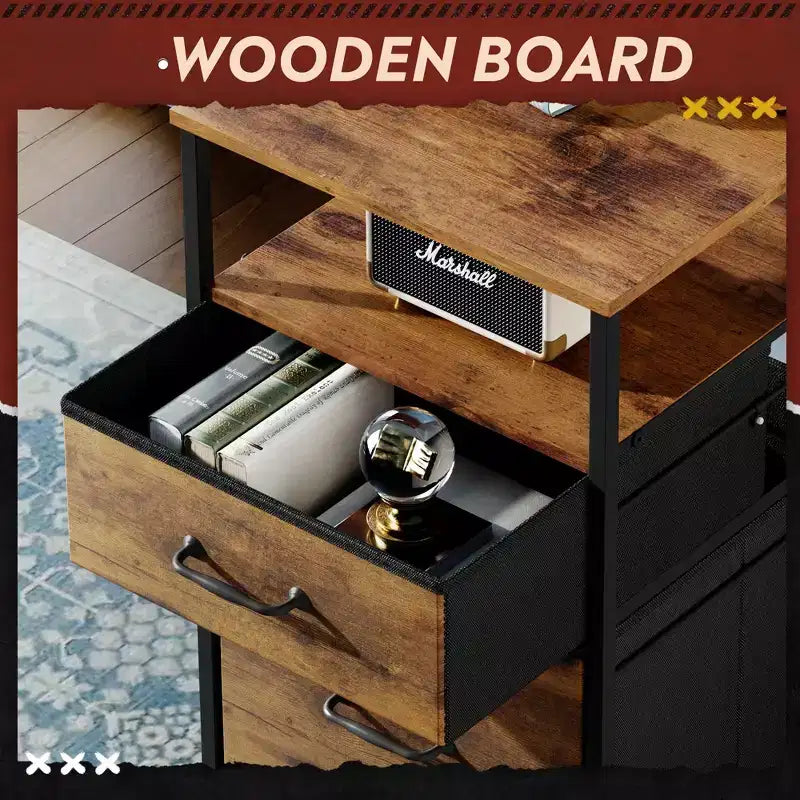 Classeur mobile 2 tiroirs avec étagère de rangement ouverte, support d'imprimante roulant pour bureau à domicile, format A4, grain de bois marron rustique