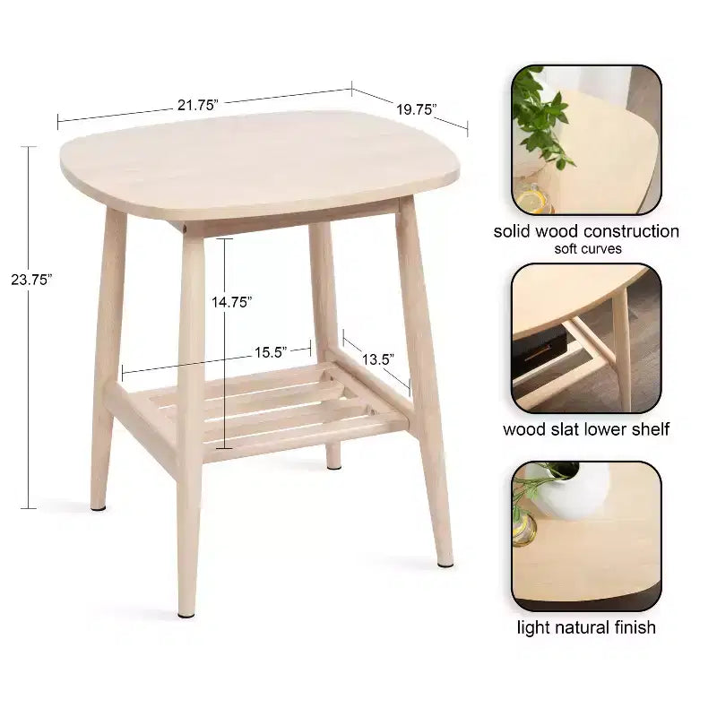 Table d'appoint en bois à deux niveaux, table d'appoint d'appoint avec finition naturelle pour salon ou chambre à coucher