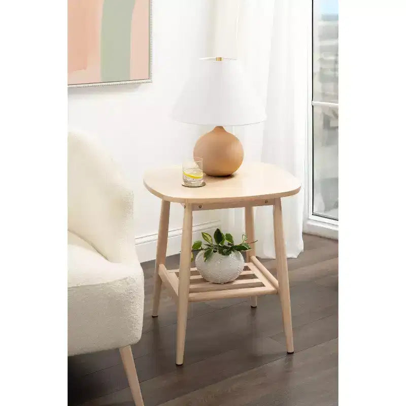Table d'appoint en bois à deux niveaux, table d'appoint d'appoint avec finition naturelle pour salon ou chambre à coucher