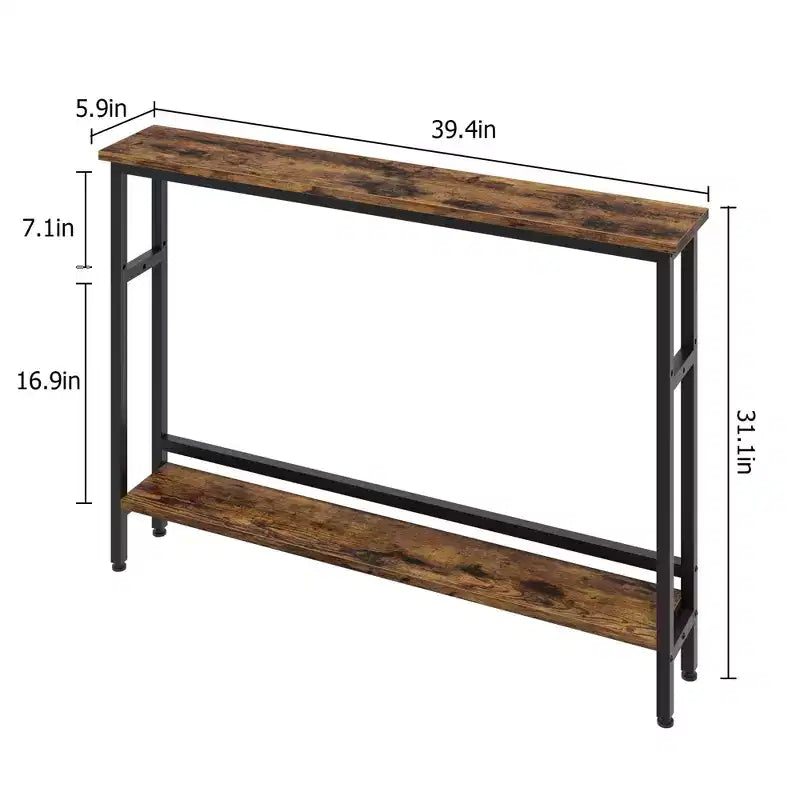 Console étroite, Table d'entrée fine de 15 cm, 2 niveaux avec étagère réglable, Table de canapé industrielle étroite, Table d'appoint derrière le canapé