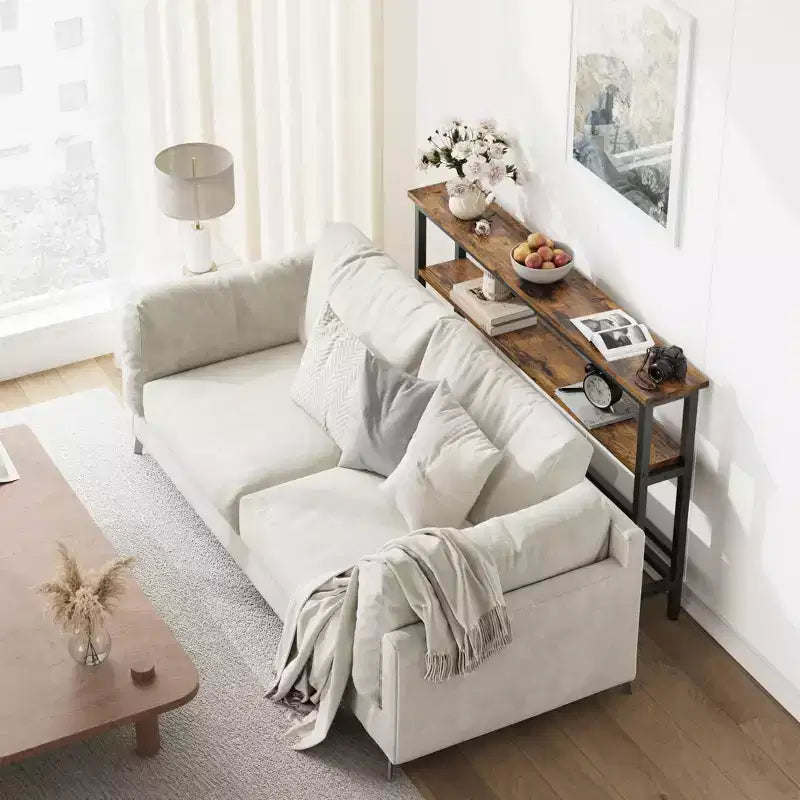 Console étroite, Table d'entrée fine de 15 cm, 2 niveaux avec étagère réglable, Table de canapé industrielle étroite, Table d'appoint derrière le canapé