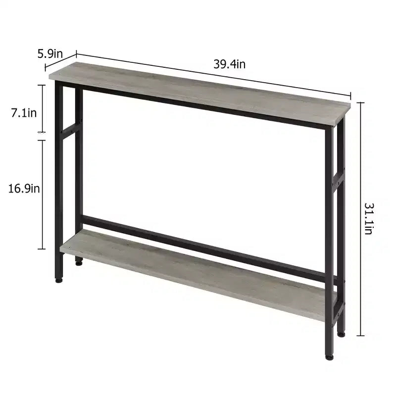 Console étroite, Table d'entrée fine de 15 cm, 2 niveaux avec étagère réglable, Table de canapé industrielle étroite, Table d'appoint derrière le canapé