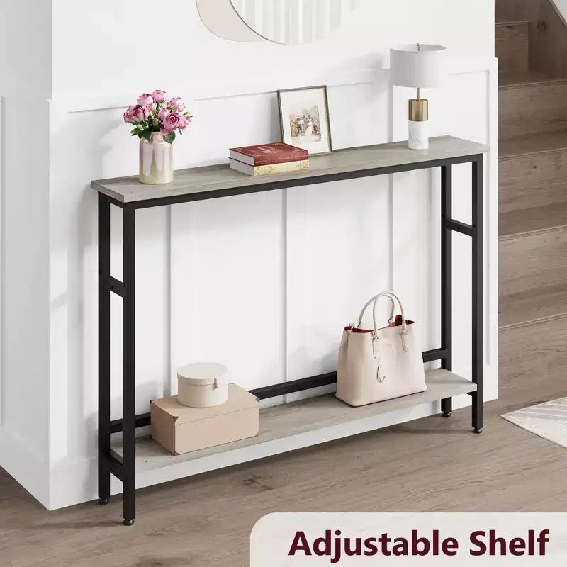 Console étroite, Table d'entrée fine de 15 cm, 2 niveaux avec étagère réglable, Table de canapé industrielle étroite, Table d'appoint derrière le canapé