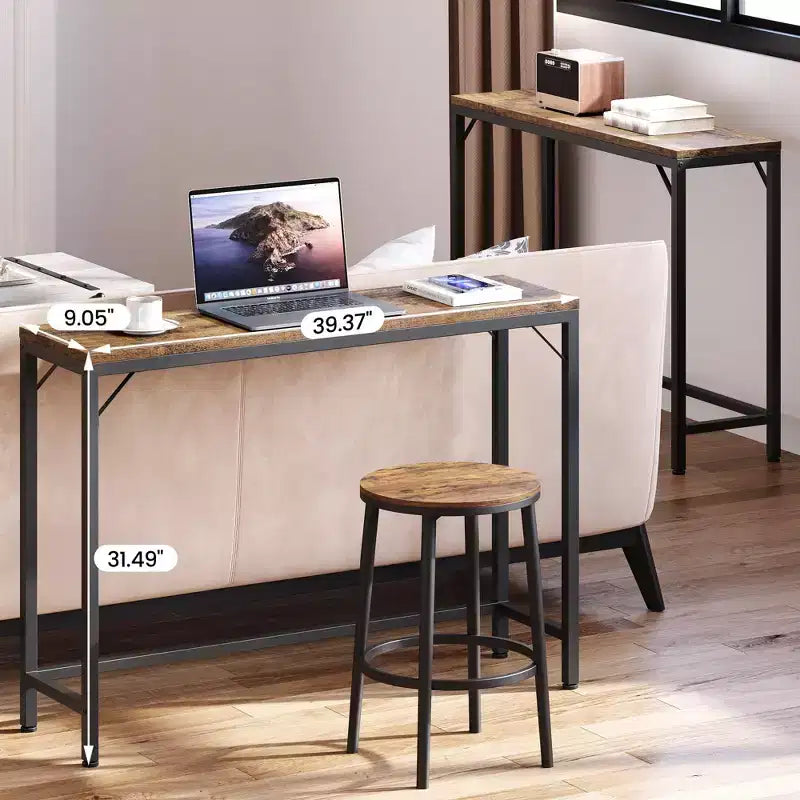 Console étroite, Table d'entrée fine de 15 cm, 2 niveaux avec étagère réglable, Table de canapé industrielle étroite, Table d'appoint derrière le canapé