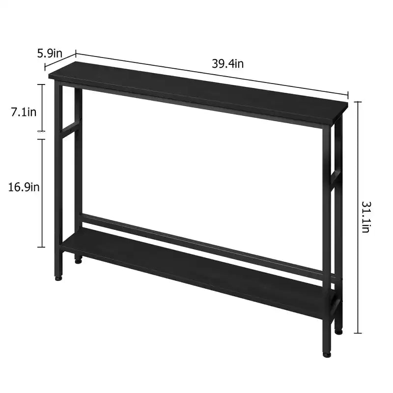 Console étroite, Table d'entrée fine de 15 cm, 2 niveaux avec étagère réglable, Table de canapé industrielle étroite, Table d'appoint derrière le canapé