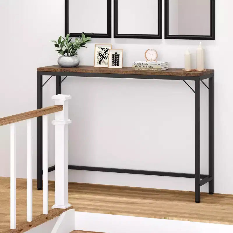 Console étroite, Table d'entrée fine de 15 cm, 2 niveaux avec étagère réglable, Table de canapé industrielle étroite, Table d'appoint derrière le canapé