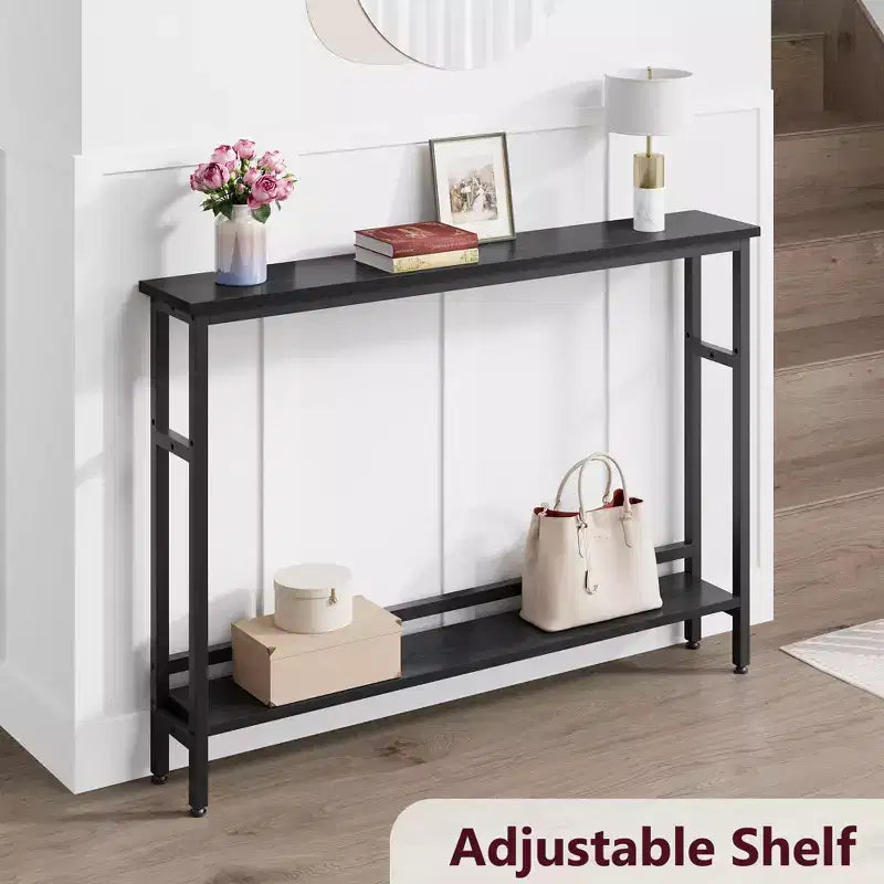 Console étroite, Table d'entrée fine de 15 cm, 2 niveaux avec étagère réglable, Table de canapé industrielle étroite, Table d'appoint derrière le canapé
