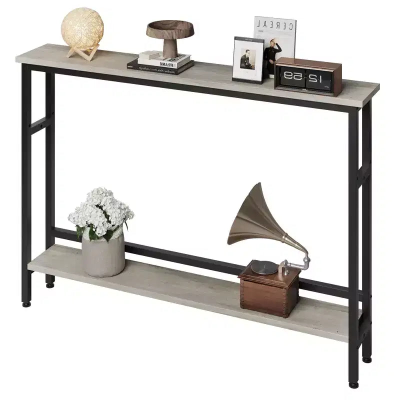 Console étroite, Table d'entrée fine de 15 cm, 2 niveaux avec étagère réglable, Table de canapé industrielle étroite, Table d'appoint derrière le canapé