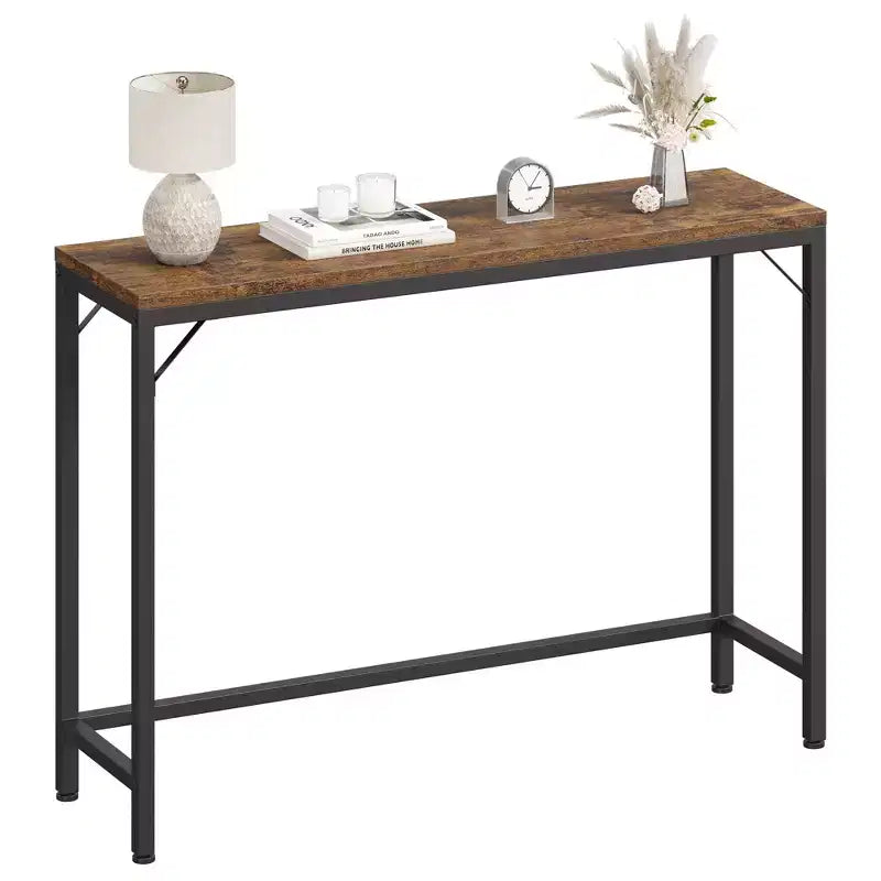 Console étroite, Table d'entrée fine de 15 cm, 2 niveaux avec étagère réglable, Table de canapé industrielle étroite, Table d'appoint derrière le canapé