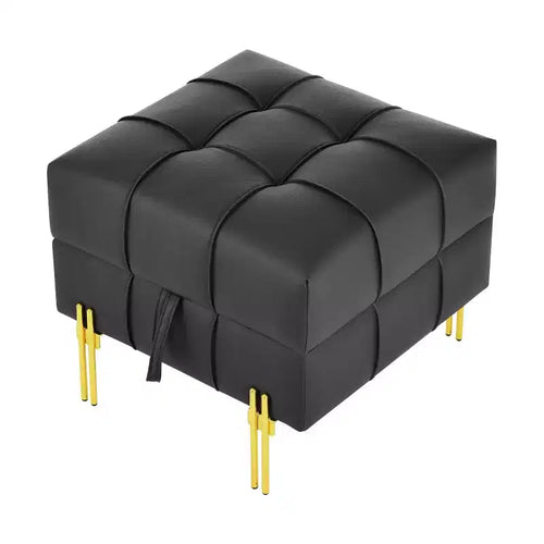 Pouffe de rangement en cuir anti-rayures de 22 pouces, banc d'entrée acceptant les animaux de compagnie avec pieds en acier inoxydable doré, noir