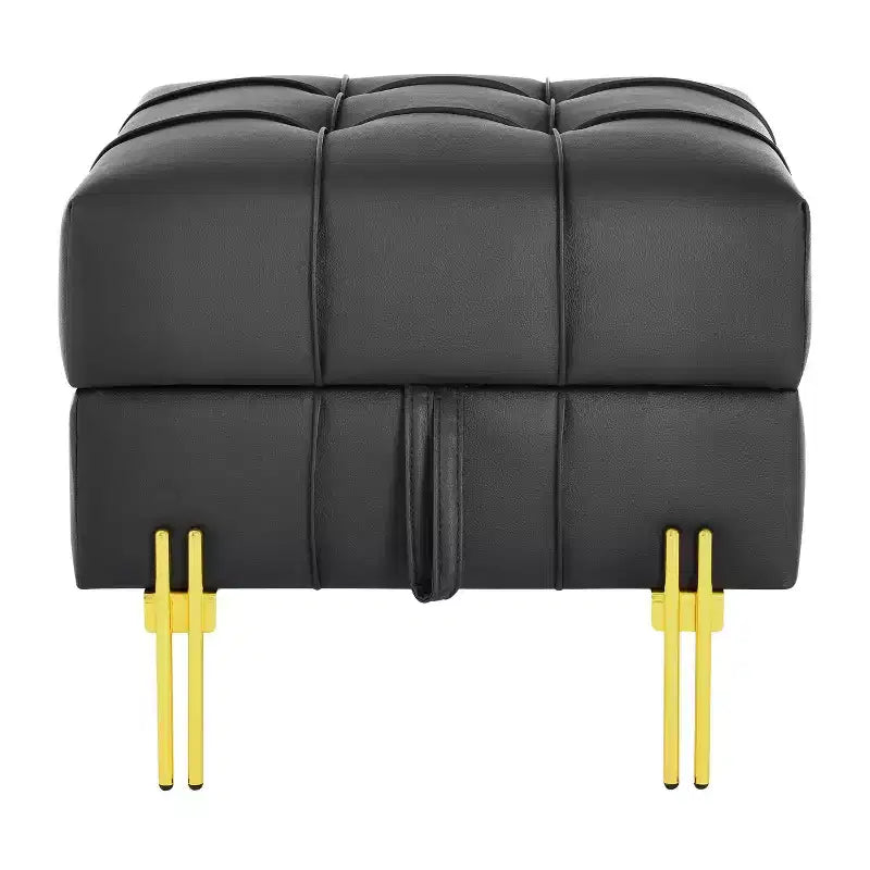 Pouffe de rangement en cuir anti-rayures de 22 pouces, banc d'entrée acceptant les animaux de compagnie avec pieds en acier inoxydable doré, noir