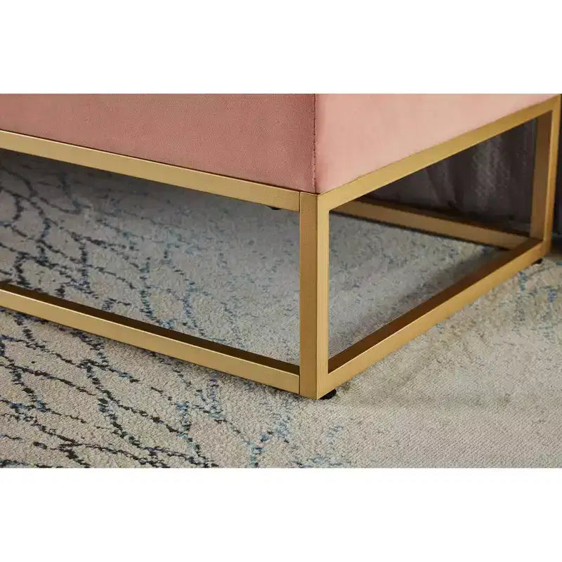 Banc de Rangement en Velours avec Base en Métal, Banc de Lit pour Salon, Rose
