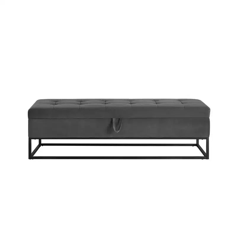 Banc en velours avec base en métal, Banc de lit pour salon, Gris