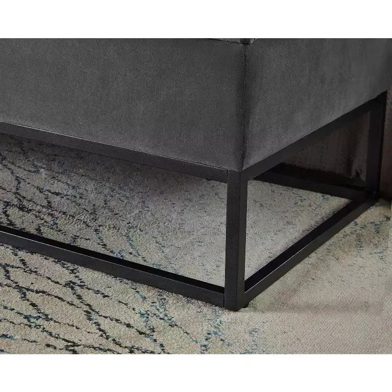 Banc en velours avec base en métal, Banc de lit pour salon, Gris