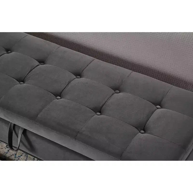 Banc en velours avec base en métal, Banc de lit pour salon, Gris