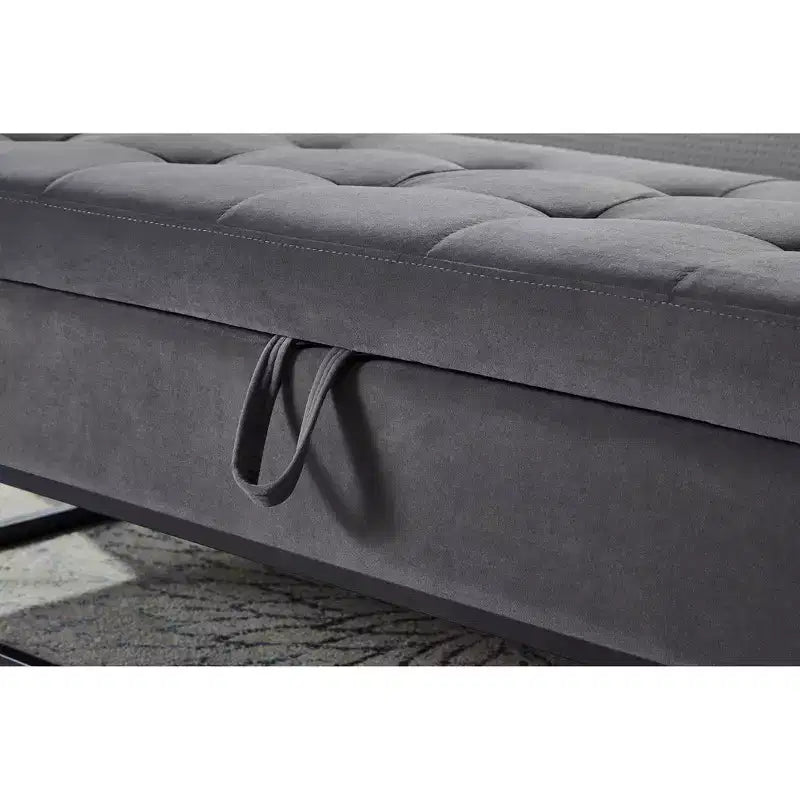 Banc en velours avec base en métal, Banc de lit pour salon, Gris